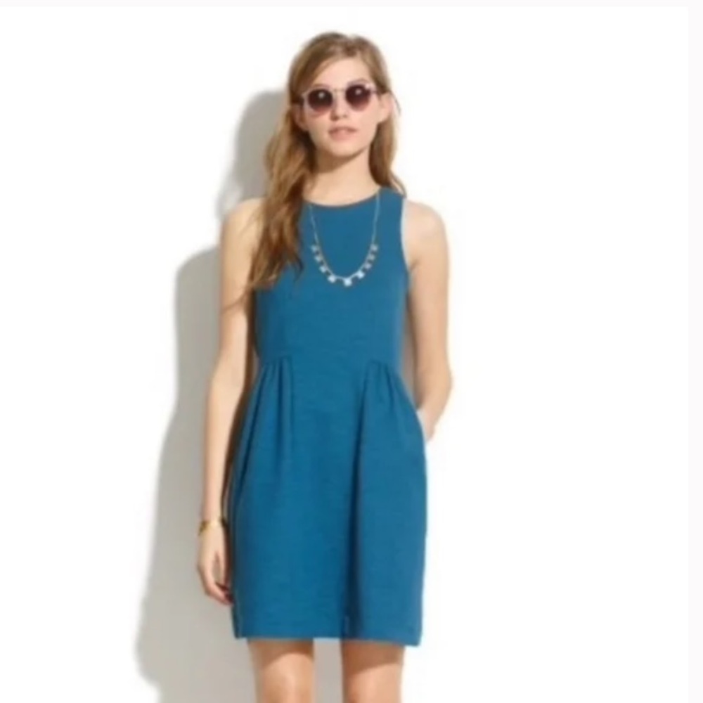 Madewell Keynote Ponte Blue Mini Fit Flare Dress Turquoise Blue